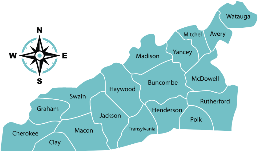 Loving Foods service area map showing Western North Carolina